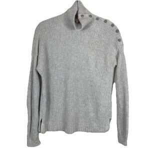 Garnet Hill Cashmere Sweater Women's M Gray Sparkly Shoulder Buttons Cozy Soft